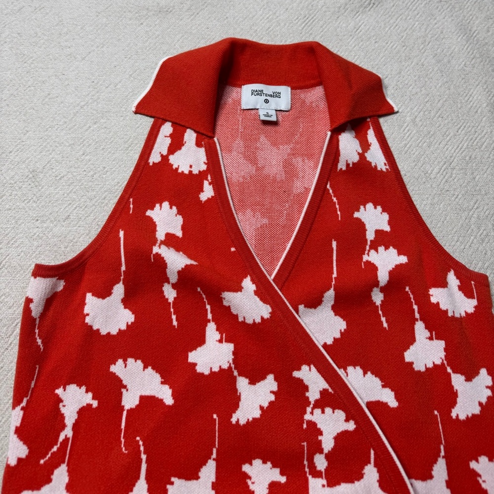 DVF for Target Orange Floral Ginko Print Jersey Knit Wrap Midi Dress S Preppy - Picture 6 of 9